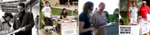 Several photos demonstrating voter registration for the Obama Campaign