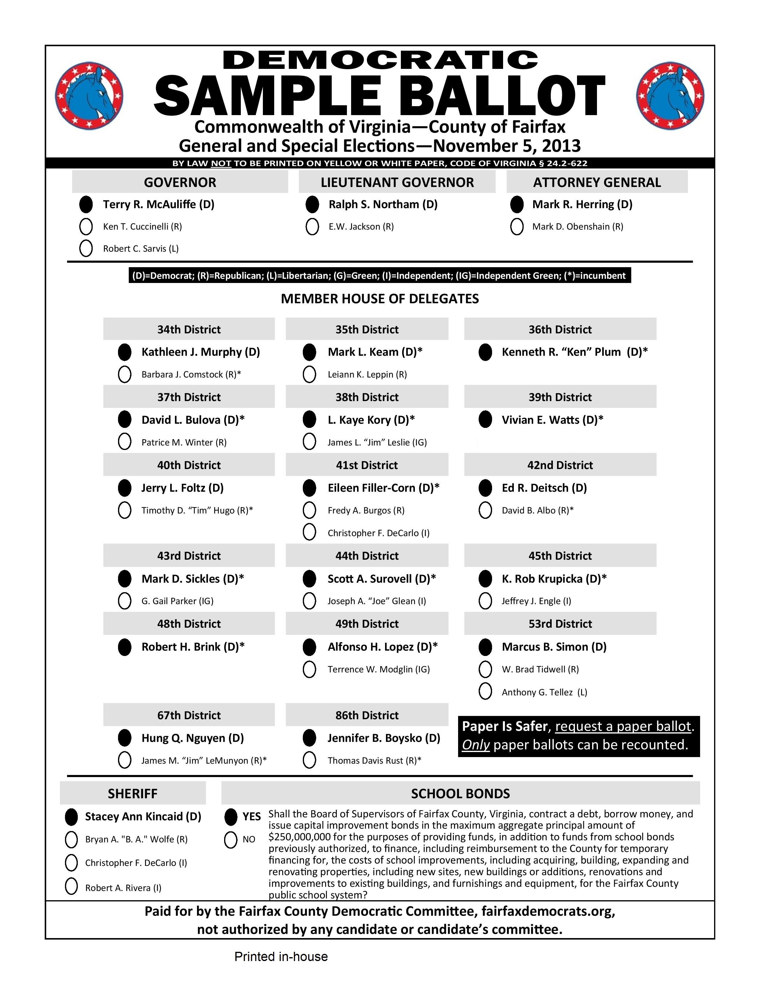 2013 ELECTIONS Fairfax County Democratic Committee