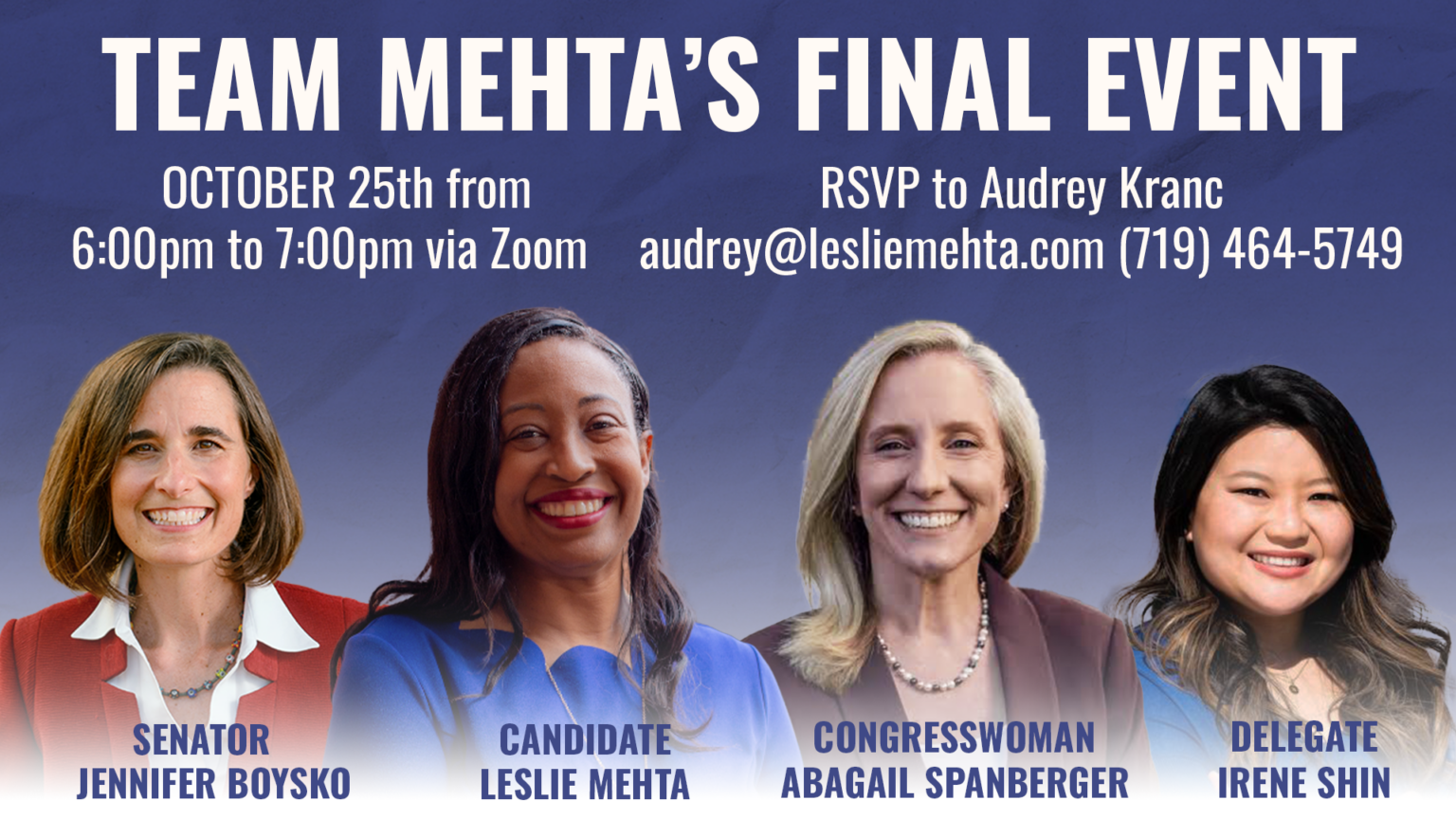 Virtual Fundraiser For Leslie Mehta With Congresswoman Abigail ...